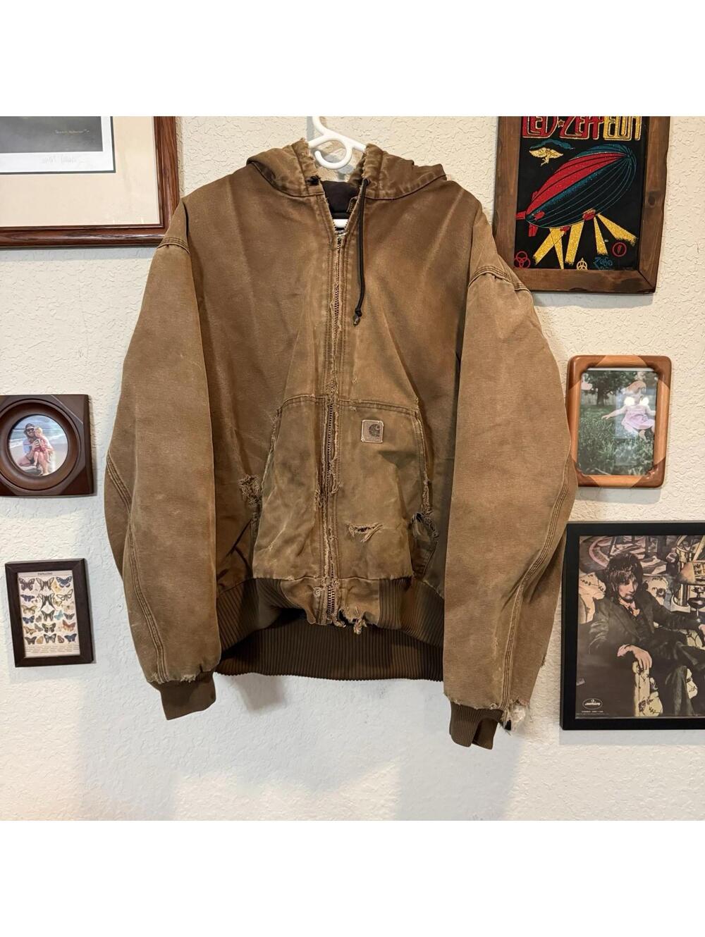 Vintage 90s Carhartt Faded Brown Duck Canvas Work Jacket J130 Semi Thrashed 2XL